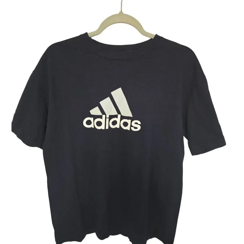 Adidas Mens M Medium Navy Blue Big Logo T Shirt 100% Cotton 2010 T Shirt
